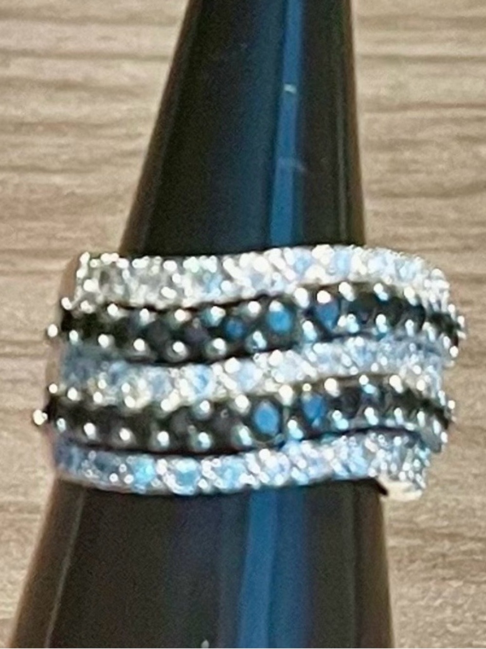 Sterling Silver Black and White Crystal Multi-Row Ring